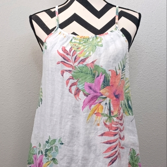 Lungo L'arno 100% Linen Botanical Floral Beachy Coastal Mini Dress - Picture 3 of 12